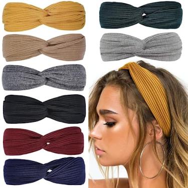 Imagem de Huachi Bandanas femininas com nó torcido, faixas de cabelo boho, elásticas, antiderrapantes para meninas, turbante cruzado, liso, para ioga, treino, acessórios de cabelo vintage, cor sólida