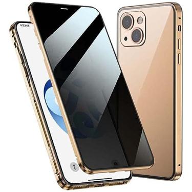 Imagem de SVAPO Capa de telefone vítreo dupla face magnética anti-espião, para Apple iPhone 13 Mini (2021) 5,4 polegadas capa de vidro temperado dupla face (cor: ouro)