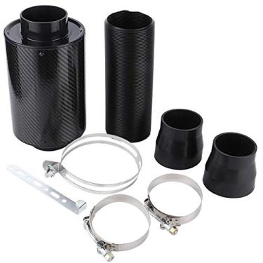 Imagem de Filtro de admissão de ar frio, caixa de fibra de carbono de admissão de ar, 7,6 cm, kit de indução de filtro de entrada de ar de fibra de carbono universal com mangueira de tubo flexível, filtro de recipiente para snorkel