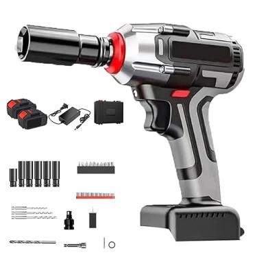 Imagem de Chave de impacto sem fio 21V, cabeça de chave de fenda 2 em 1, torque máximo de 1/2 polegada 400 N.m, kit de conjunto de acionamento de impacto luz LED embutida recarregável para carro/trabalho doméstico, B