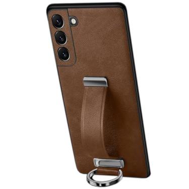 Imagem de LXURY Capa de couro para Samsung Galaxy S23 Ultra/S23 Plus/S23, capa extensível de pulso proteção de tela para câmera capa de telefone empresarial ultrafina, marrom, S23 6,1"