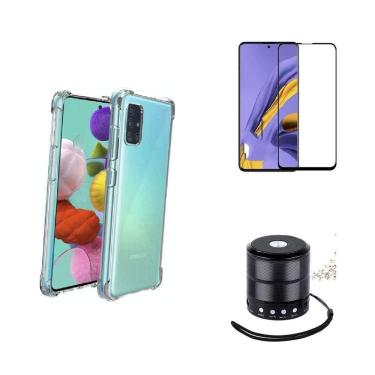 Imagem de Kit Mini Som Bluetooth Samsung A71 + Capa Anti Impacto + Película Vidro 3D