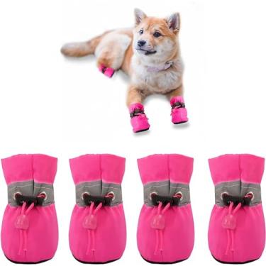 Imagem de YAODHAOD Sapatos para cães pequenos, botas de cachorro e protetor de patas para dias de inverno com neve, botas antiderrapantes para piso de madeira interna, 4 peças (rosa, tamanho: 2)