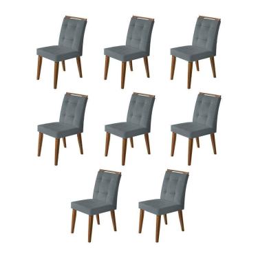 Imagem de Kit 8 Cadeiras Jantar Agatá Estofadas Veludo Cinza Com Alça Madeira Maciça Imbuia