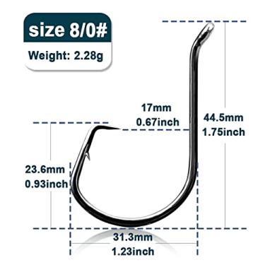 Imagem de Anzóis de pesca Círculo ganchos de pesca 25 50 50 pçs offset carpa pesca isca viva farpado ganchos catfish baixo polvo ganchos de pesca enfrentar água salgada Acessórios de pesca (Color : Size-8-0 Ga