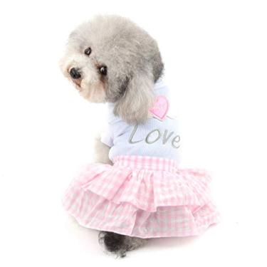 Imagem de SELMAI Camiseta Sweet Heart Vestido xadrez princesa em camadas para cachorro pequeno gato filhote roupas de verão casamento festa de aniversário fantasia yorkie chihuahua shih tzu roupas rosa G