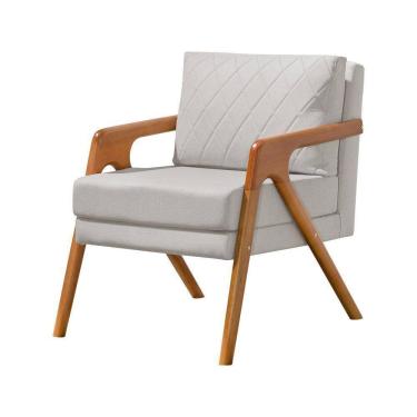 Imagem de Poltrona Mona Luxo Onix Madeira Maciça Tecido Linho Cinza - Cor: Cinza