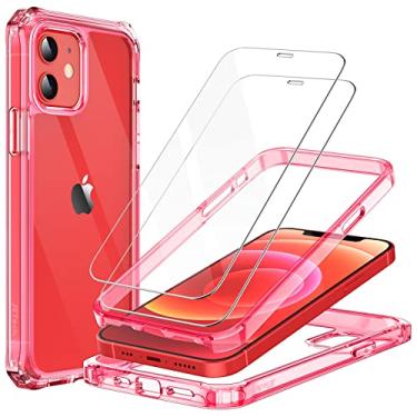 Imagem de JETech Capa para iPhone 12/12 Pro 6,1 Polegadas, com 2 Películas Protetor de Tela de Vidro Temperado, 360 Case Capinha com Cobertura Total do Corpo Protetora Traseira Clara de Telefone (Vermelho)