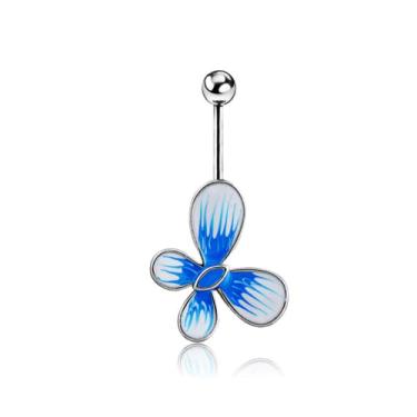 Imagem de Piercing de barriga de flor joia retentor corporal anel de umbigo colorido aço cirúrgico CZ bola barra 14G (1,6 mm), Metal, Zircônia cúbica