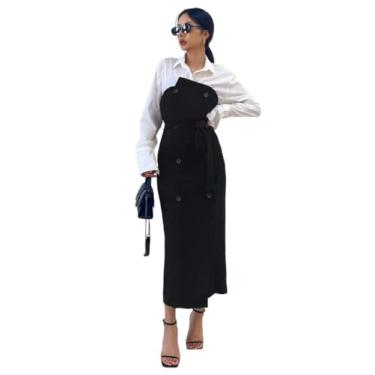 Imagem de Camisa Feminina Two Tone Double Breasted Tube Dress Without Shirt (Color : Black, Size : M)