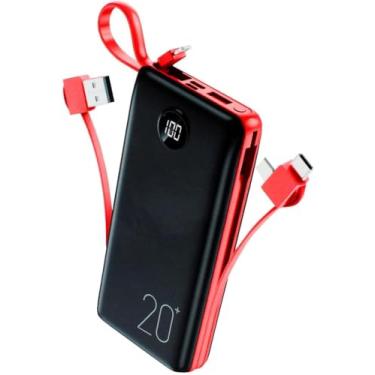 Imagem de Power Bank Carregador Portátil 20.000mAh Digital compatível com iPhone, Samsung, Motorola, Nokia, Asus e Xiaomi Universal Celular Power Bank 3em1-Vende Mais (Preto/Vermelho)