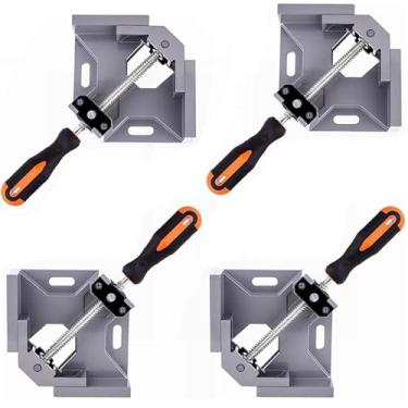 Imagem de Kit 4 Braçadeira Esquadro Grampo Sargento Marcenaria Grande Ajustável Morsa Aperto 90 Graus Canto