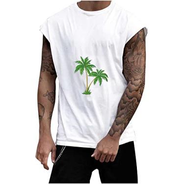 Imagem de Track Gym Coletes de praia masculinos verão outono gola redonda sol gráfico havaiano camiseta regata tropical masculina 2024, Q-00 Branco, M