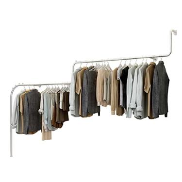 Imagem de Rack de exibição de roupas Rack de roupas montado na parede, cabide industrial moderno para loja de roupas, rack de exibição de loja de roupas boutique criativa, ouro/prata adequado para shoppings e