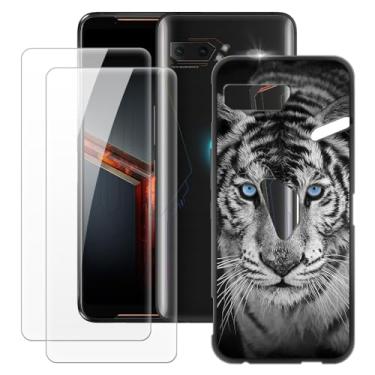 Imagem de MILEGOO Capa Asus Rog Phone 2 ZS660KL + 2 peças protetoras de tela de vidro temperado, capa de silicone TPU macio à prova de choque ultrafina para Asus Rog Phone 2 ZS660KL (6,6 polegadas)