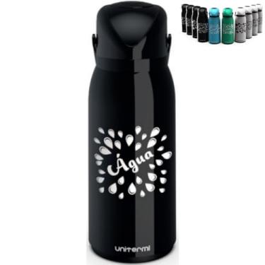 Imagem de Garrafa Térmica de 1,8 Litros Decorada Grande Com Alça e Sistema de Pressão Verona Unitermi (GARRAFA PRETA ÁGUA)