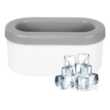 Imagem de Bandejas de gelo cilíndricas para cubos de gelo, balde de gelo de silicone, máquina de cubos de gelo portátil, copo de gelo de fácil liberação tipo prensa (cinza grande)