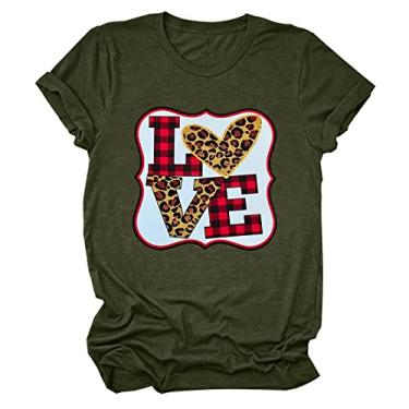 Imagem de Camiseta de Dia dos Namorados Masculina Feminina Manga Curta para Casal dos Namorados Combinando para o Dia dos Namorados para Homens e Mulheres, A4-#exército verde, XXG
