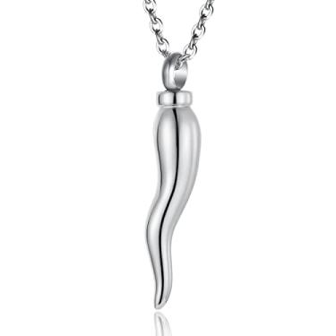 Imagem de YOIEU Colar com pingente de urna de chifre italiano da sorte para proteção de cinzas, joia de lembrança de amuleto, joia de cremação de pimenta, pingente de urna memorial de cinzas para mulheres e