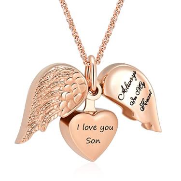 Imagem de Joias de cremação para cinzas para pai/mãe família asa de anjo coração urna colares para cinzas para mulheres Always in My Heart Memorial Ashes Lockets, Aço inoxidável, Sem Pedra Preciosa