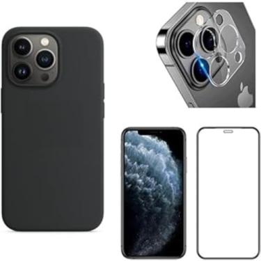Imagem de Kit Capa Anti Impacto Aveludada + Película 3D + Pel Câmera Para iPhone 11 12 13 Pro Max 14 (iPhone 11 Pro Max)