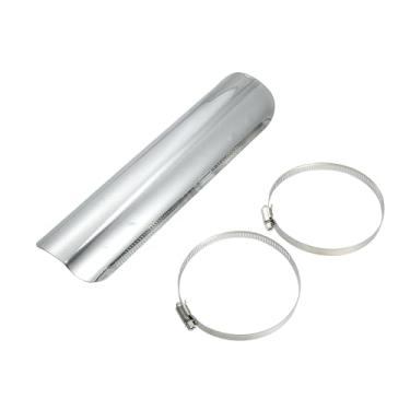 Imagem de Motoforti Capa de isolamento térmico curva universal para tubo de escape para motocicleta, 225 x 60 mm, durável, aço inoxidável, tom prateado, 1 conjunto