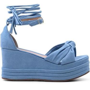 Imagem de Sandália Feminina Anabela Azul Nó Amarração-Feminino