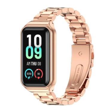 Imagem de NSmart - Pulseira de aço inoxidável magnética e metal NSmart compatíveis com Amaz Fit Band 7 (Amazfit Band 7, Rose Gold 3 elos)
