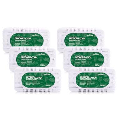 Imagem de Pacote com 6 desodorizador de geladeira, desodorizante de geladeira e freezer, eliminador de odores reutilizável, absorvente de odor de carbono ativado sem cheiro e umidade para freezers,