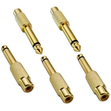 Imagem de AAOTOKK Adaptador RCA para 1/4, banhado a ouro RCA fêmea para conector de áudio RCA de 6,35 mm (1/10.2 cm), plugue TS de 6,35 mm, conector de áudio RCA (pacote com 5)