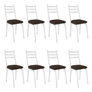 Imagem de Kit 8 Cadeiras De Cozinha Luisiana Estampado Imbuia Pés De Ferro Branco