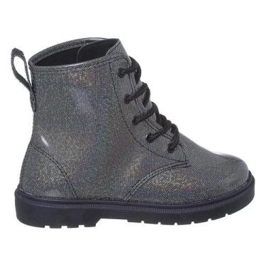 Imagem de Bota Coturno Infantil Feminino Glitter Multicolor Pé Com Pé Preta