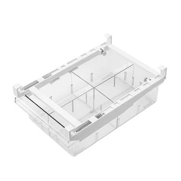 Imagem de OGGI Organizador de gaveta de geladeira embaixo da prateleira – Gaveta fácil de montar com divisórias transparentes – Organizadores de geladeira e armazenamento para queijo, frutas, legumes, lanches,