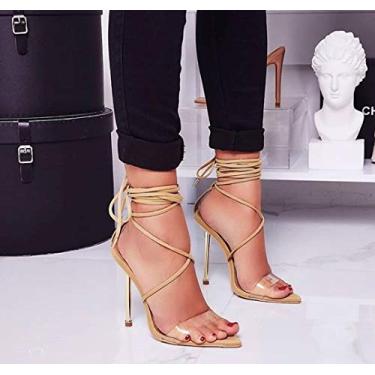 Imagem de Cape Robbin Nobu Nude Lycra Transparent Clear Open Tie Up Stiletto Heeled Sandal (10, Nude)
