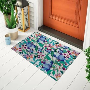 Imagem de Tapete Capacho Divertido De Porta Estampado Floral Azul Ca1458