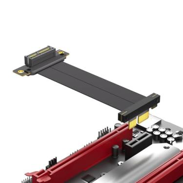 Imagem de KAGAUOAS Cabo PCIe 4.0 X1 Riser Express, 10 cm, ângulo reto duplo de 90 graus, para PCIe M.2, Firewire, USB, placa de som, etc. Cabo de extensão