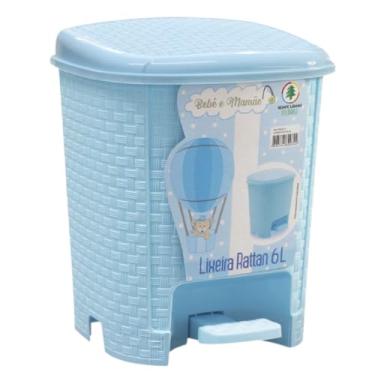 Imagem de Lixeira Bebê infantil Rattan Com Pedal e Basculante 6 litros - menino e menina (azul)