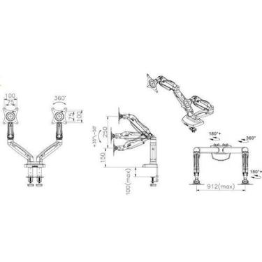 Imagem de Suporte Articulado ELG F160 De Mesa Para 2 Monitores, Preto