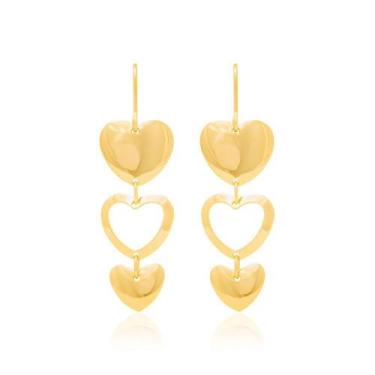 Imagem de Brincos rommanel gancho 3 corações liso e vazado banhado 522996