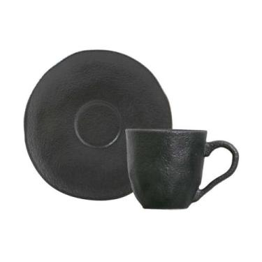 Imagem de Xícara Para Café Com Pires Em Cerâmica Preto Matte 100ml Porto Brasil
