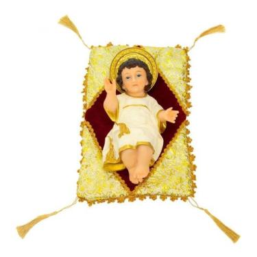 Imagem de Menino Jesus Solto  Na Almofada Grande 28 Cm Enfeite Resina - Tascoinp