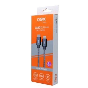Imagem de Cabo Duo Type C Lightning Nylon Trançado Oex Ce201 1.5M Cinza - OEX EN