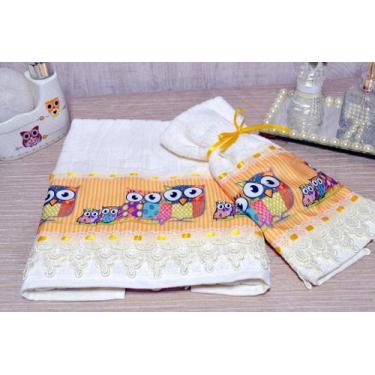 Imagem de Jogo de Toalhas Rosto e Mão - Corujinhas - Arte & Tear