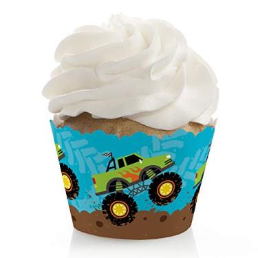 Imagem de Big Dot of Happiness Smash and Crash – Monster Truck – Decorações de festa de aniversário de menino – Embalagens de cupcake de festa – Conjunto de 12