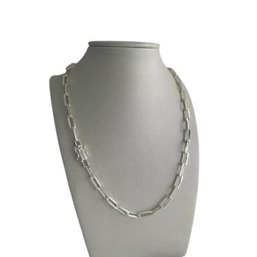 Imagem de Cordão Cadeado Alongado 5Mm Feminino - Banhado A Prata 925