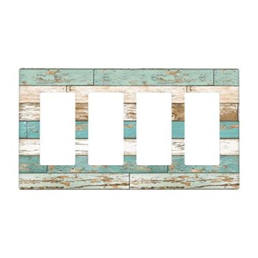 Imagem de Capa de interruptor de luz rústica para casa de fazenda, placa de parede de 4 gangues, capas de placa de interruptor basculante com tema de madeira para casa de praia, 4,5 x 20 cm