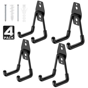 Imagem de Cpais Ganchos de garagem com revestimento antiderrapante, ganchos de armazenamento resistentes para pendurar bicicleta, mangueira, escada, quintal, ferramentas de jardim (pacote com 4, preto, 11,4 x 7