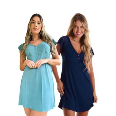 Imagem de Kit com 2 Camisolas Confortáveis em Viscose com Detalhes em Renda Esti