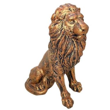 Imagem de Escultura Leão Sentado Pequeno em Resina Poder Riqueza - LZ Decorações