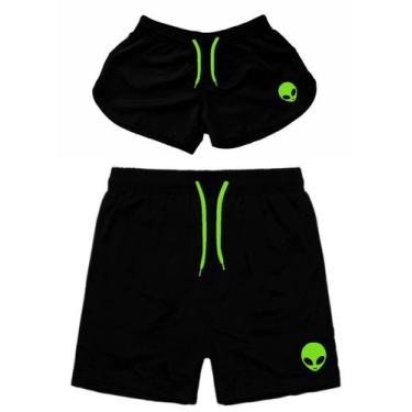 Imagem de Kit Casal Short Moda Praia Verão Bermudas Tactel ET Combinando Amor Ig